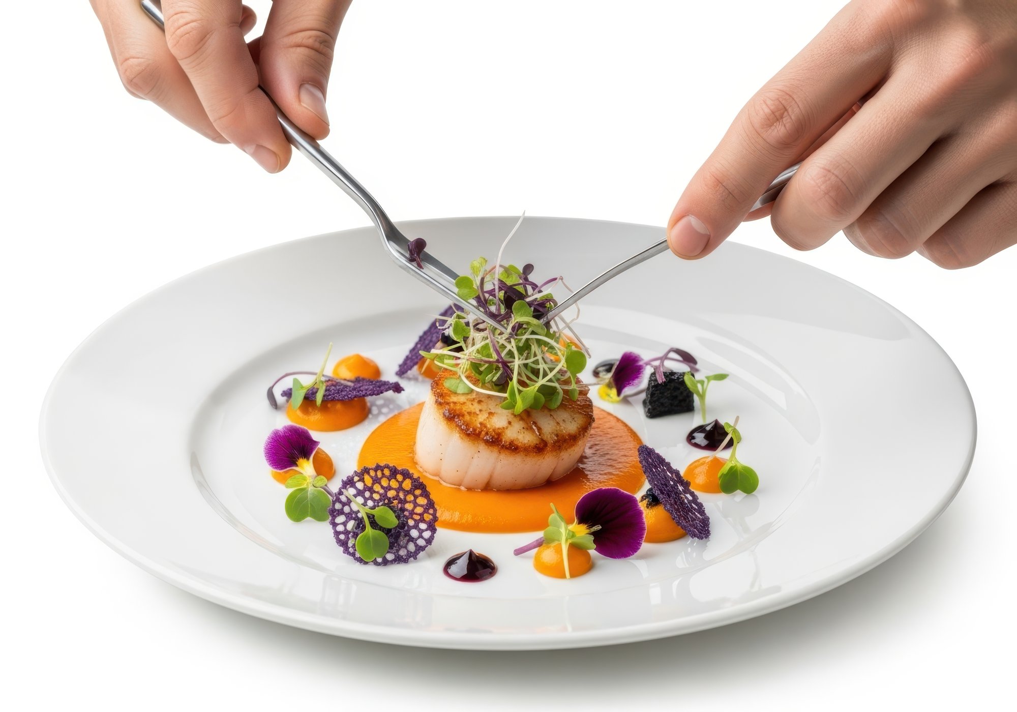 Chef che prepara un piatto elegante